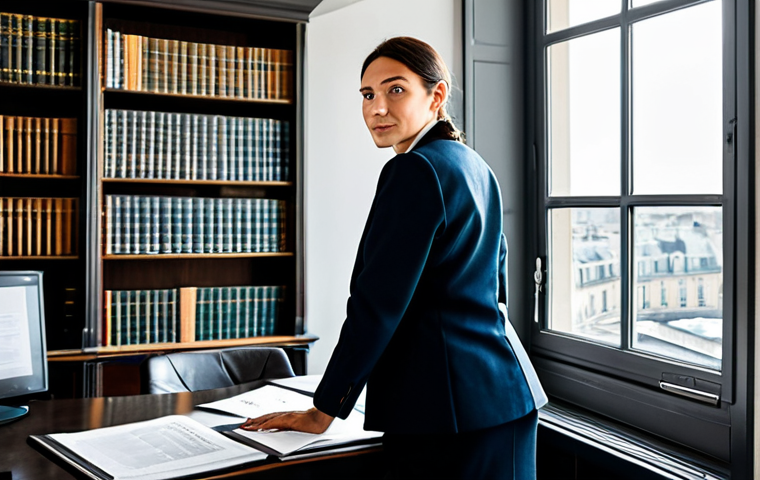 **

"A professional Parisian lawyer, *avocat*, in a modern office overlooking the Seine River. She's wearing a chic, *tailleur* (business suit), fully clothed, appropriate attire for a professional setting. Natural light streaming through the window. Bookshelves filled with legal codes and documents in French. Perfect anatomy, correct proportions, natural pose, well-formed hands, proper finger count. Safe for work, appropriate content, fully clothed, professional, family-friendly, high quality."

**