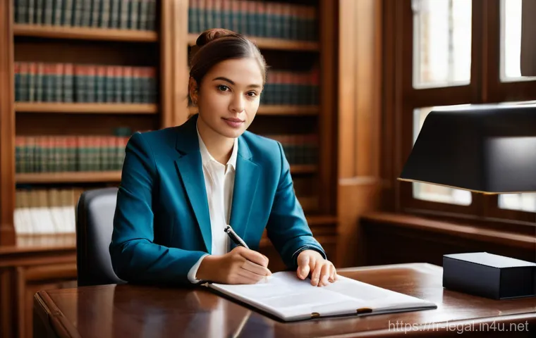 법률 자문가의 법률문제 해결 방법 - **Prompt:** "A young adult, dressed in business casual attire, sits across a polished wooden desk fr...