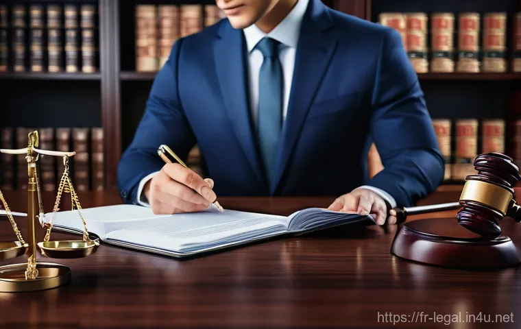 법률 자문가의 법률 연구 - "A well-dressed, focused male legal professional in his late 20s, wearing a crisp suit and tie, is s...