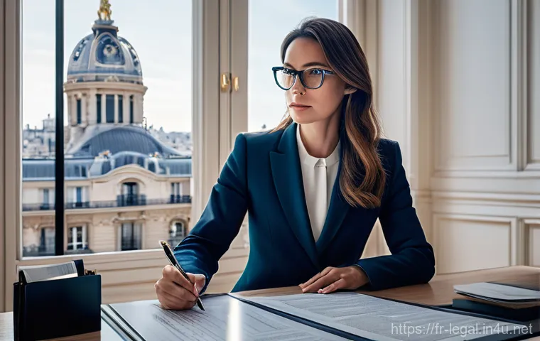 법률 자문가 업무 효율성 향상 - **Prompt: AI-Powered Legal Insight**
"A sophisticated, modern French lawyer, mid-thirties, weari...