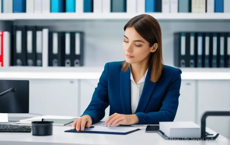 법률 자문가의 효율적 업무 관리 - **Image Prompt 1: The Modern Attorney's Command Center**
    A wide shot of a brightly lit, modern l...