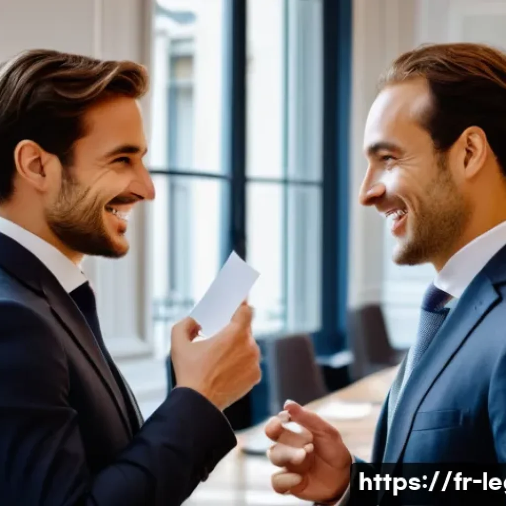 법률 자문가로서의 네트워킹 팁 - A professional French legal networking event in Paris, featuring well-dressed lawyers engaging in si...