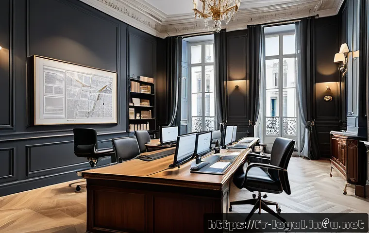 법률 자문가의 전문 지식 강화법 - A modern law office setting featuring a diverse group of French legal professionals using advanced d...