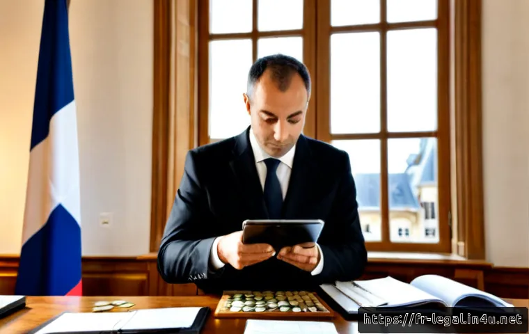 Home 17 법률자문가의 직무 능력 평가 - Photorealistic French legal office performance evaluation scene, experienced legal adviser in smart ...