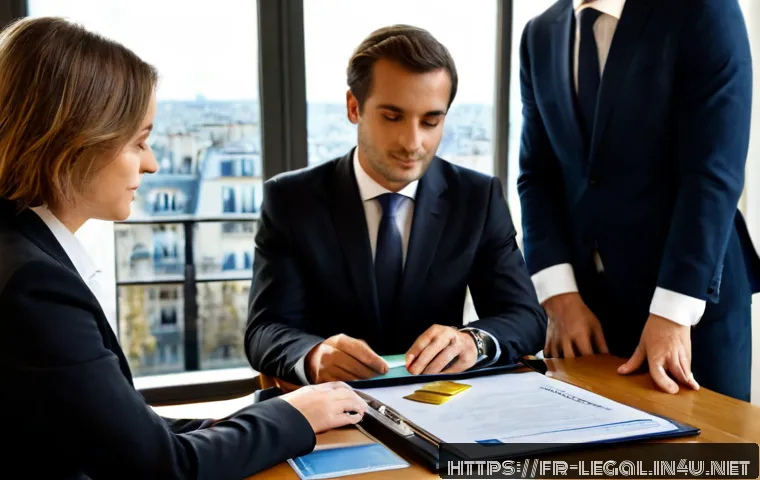 법률 자문가 업무 분담 - Photorealistic French legal office, a senior legal adviser in a tailored suit calmly assigning color...