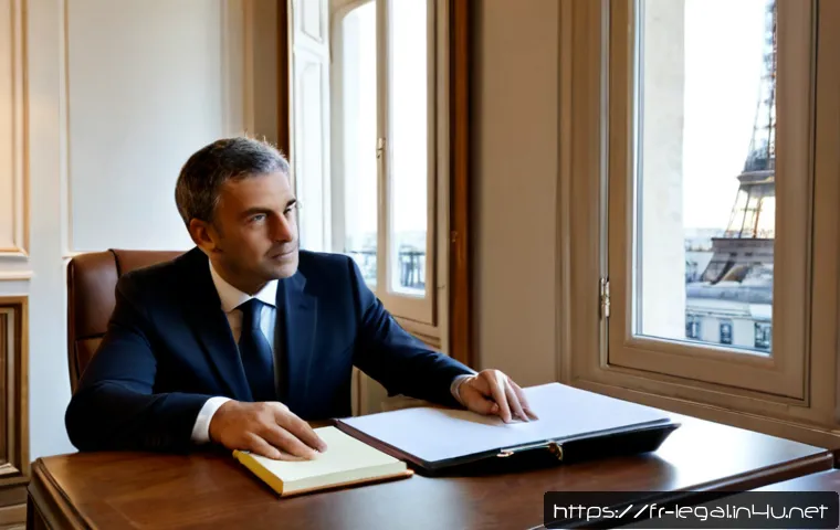 법률 자문가의 클라이언트 대응법 - Photorealistic French legal advisor in a refined Paris office, calmly listening to a concerned middl...