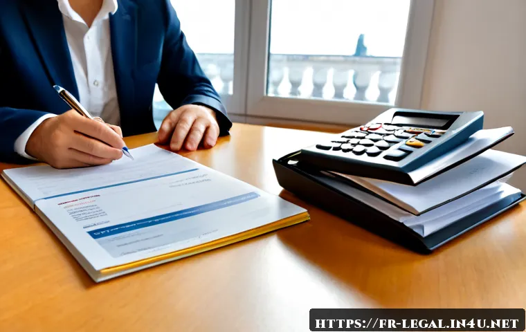 Home 17 법률 실무 팁 - Photorealistic French legal professional reviewing organized case documents at a bright modern desk,...